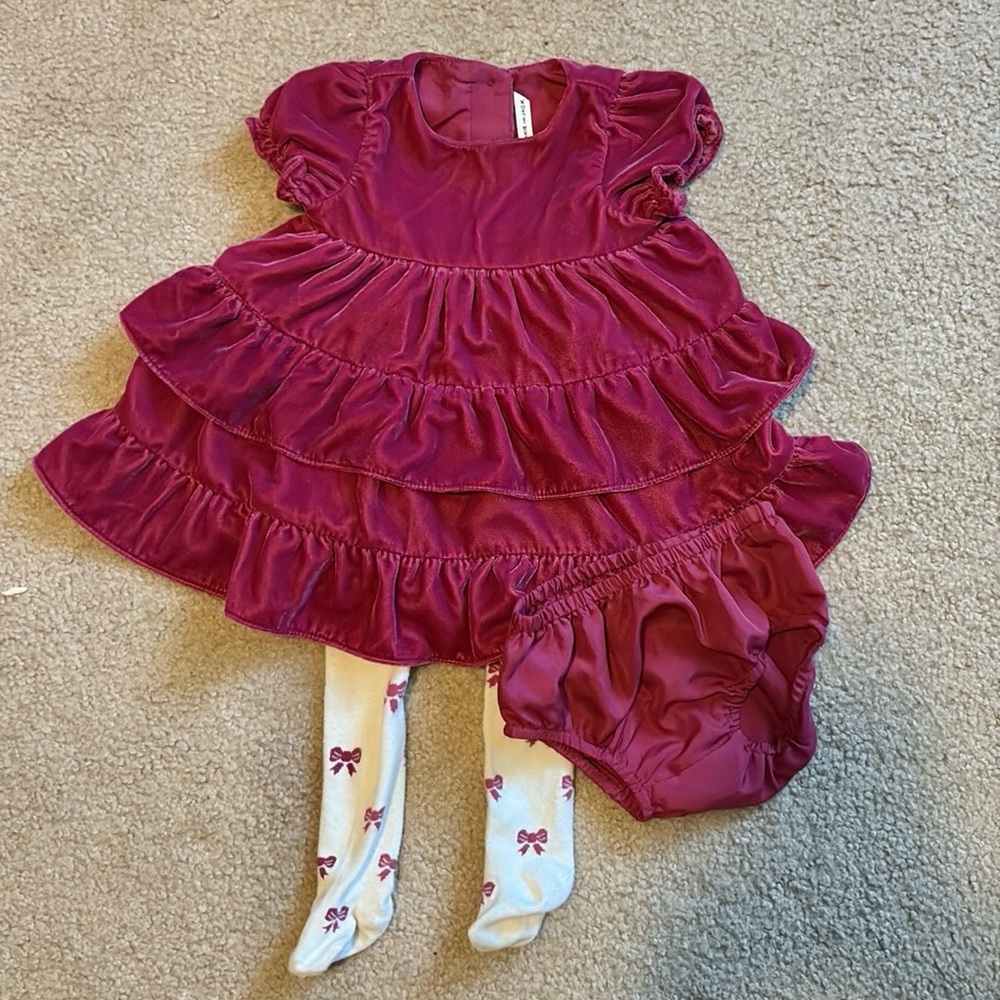 Janie & Jack Pink Velvet Dress & Tights